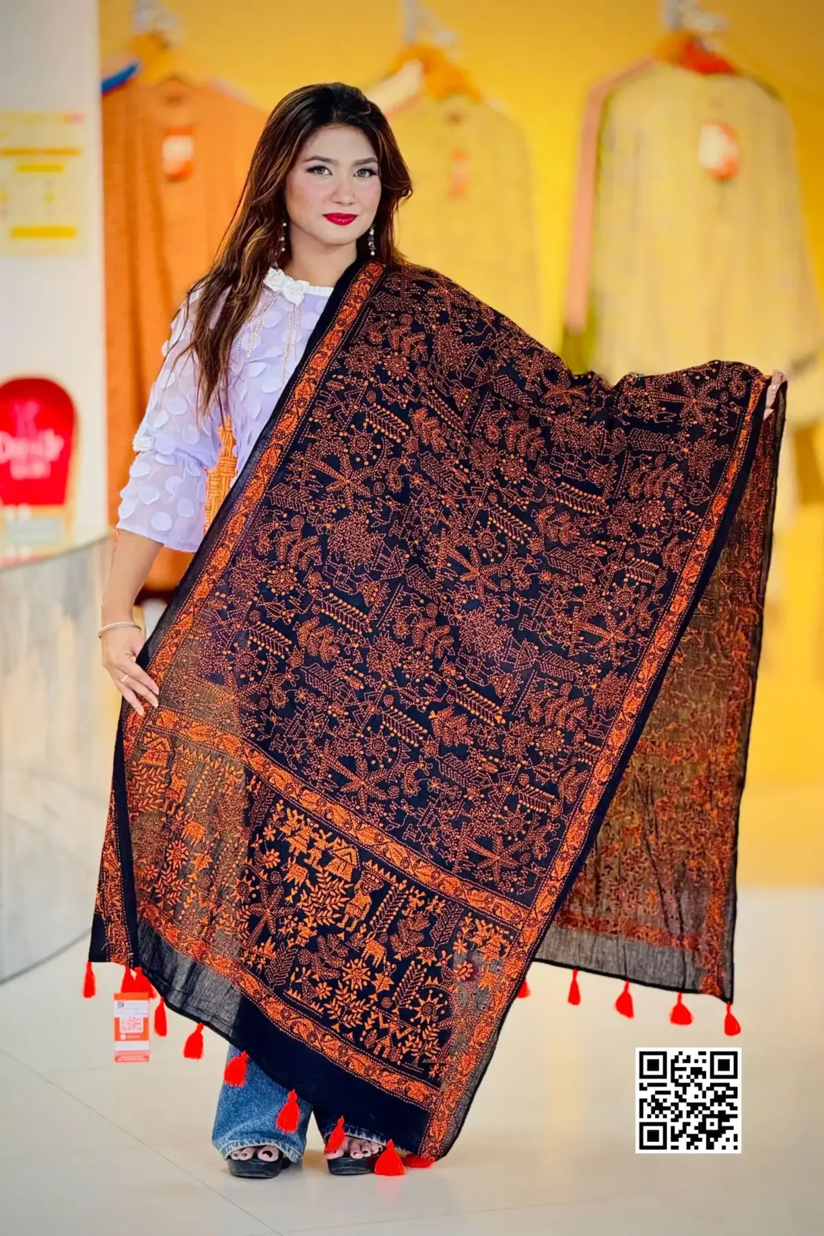 black color hand embroidered cotton dupatta – 7