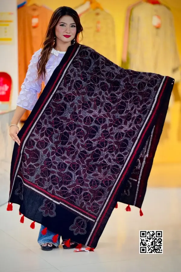 black color hand embroidered cotton dupatta – 6