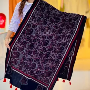 black color hand embroidered cotton dupatta – 6