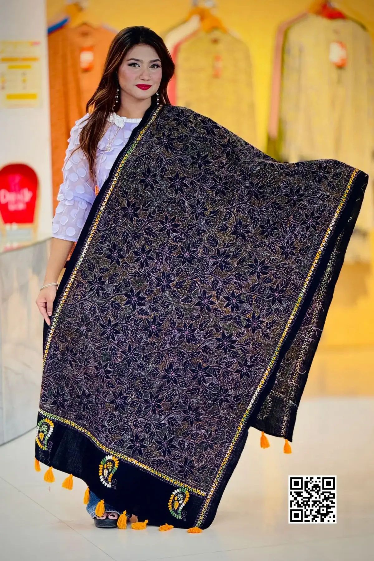 black color hand embroidered cotton dupatta – 10