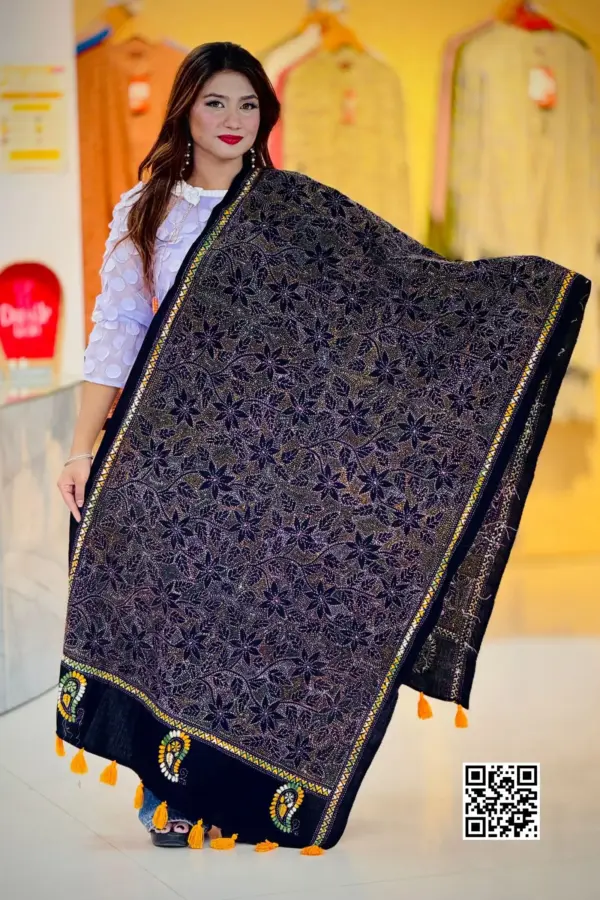 black color hand embroidered cotton dupatta – 10