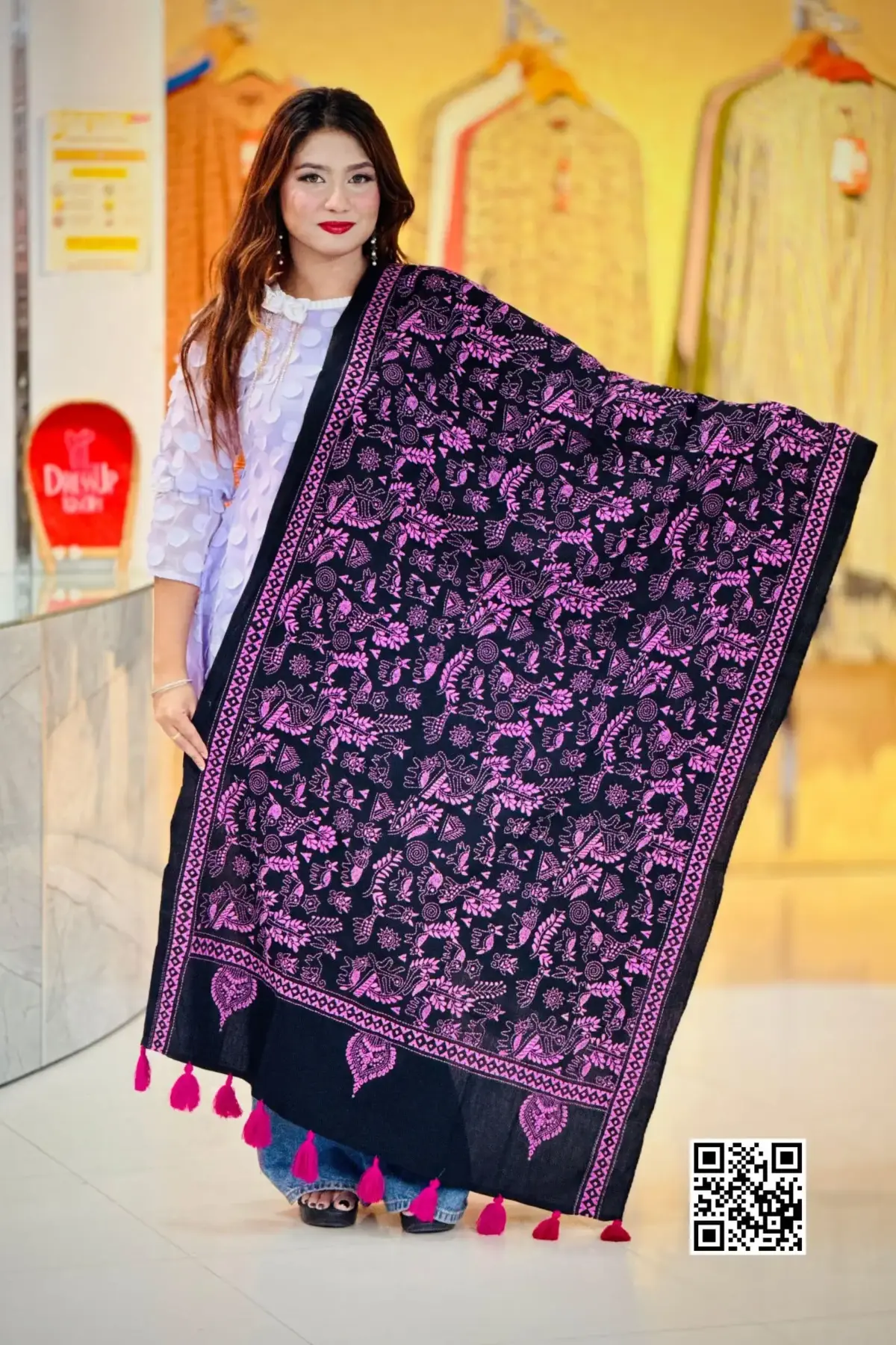 black color hand embroidered cotton dupatta – 13
