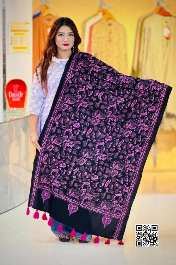 black color hand embroidered cotton dupatta – 13