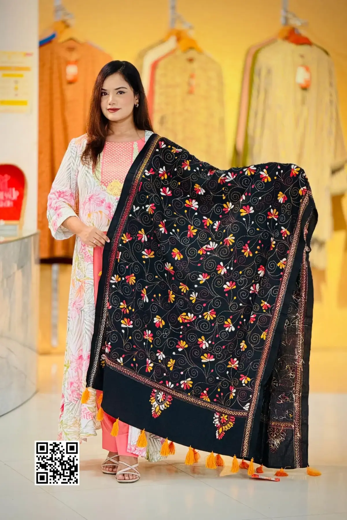 black color hand embroidered cotton dupatta – 3