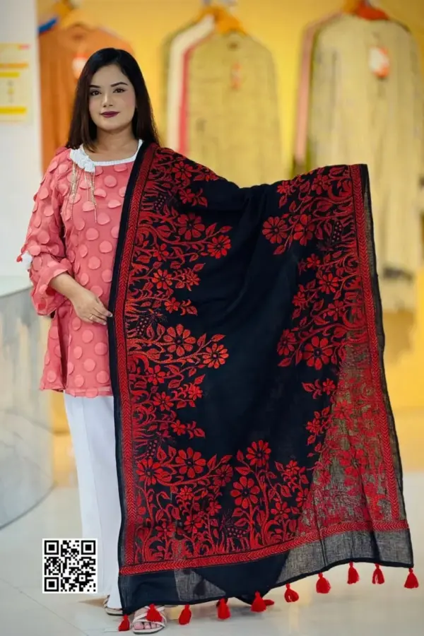 black color hand embroidered cotton dupatta – 28 (copy)