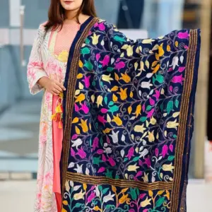 teal blue color hand embroidered cotton dupatta