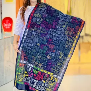 blue color hand embroidered cotton dupatta