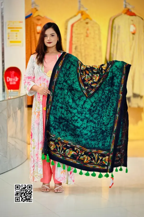 green color hand embroidered cotton dupatta
