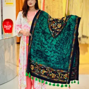 green color hand embroidered cotton dupatta