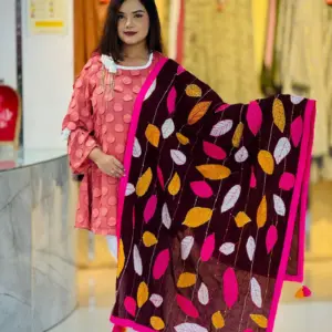 maroon color hand embroidered cotton dupatta