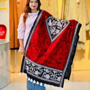 red color machine embroidered cotton dupatta