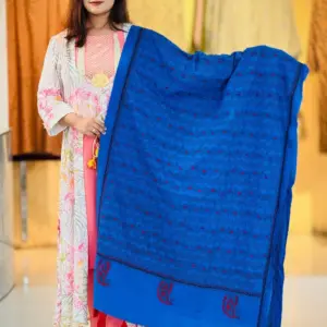 teal blue color hand embroidered cotton dupatta