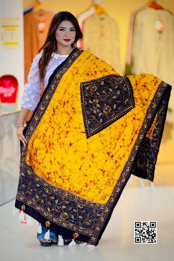 yellow color hand embroidered cotton dupatta – 5