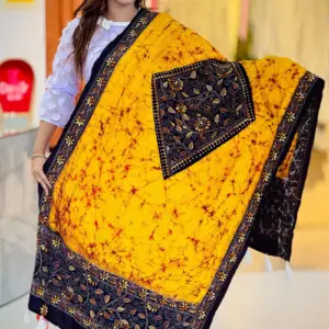 yellow color hand embroidered cotton dupatta – 5