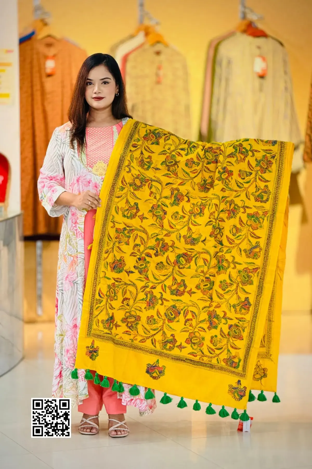 yellow color hand embroidered cotton dupatta – 3