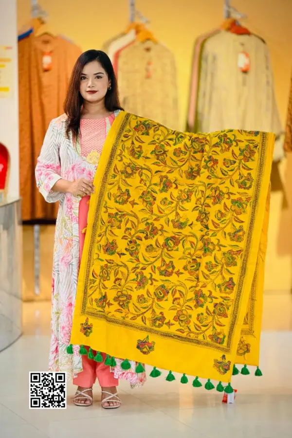 yellow color hand embroidered cotton dupatta – 3
