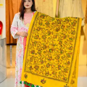 yellow color hand embroidered cotton dupatta – 3