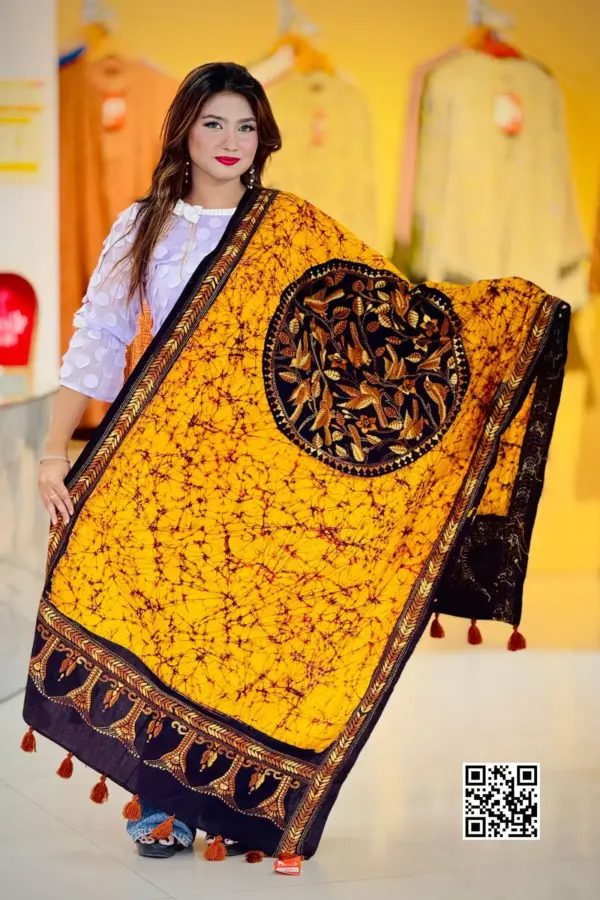 yellow color hand embroidered cotton dupatta – 6