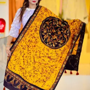 yellow color hand embroidered cotton dupatta – 6