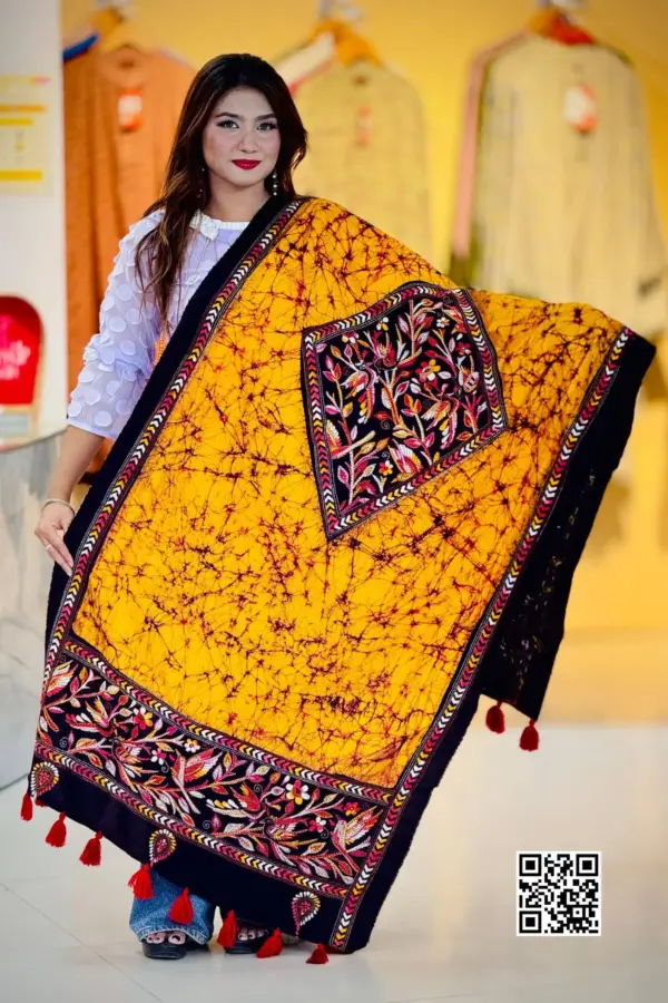 yellow color hand embroidered cotton dupatta – 7
