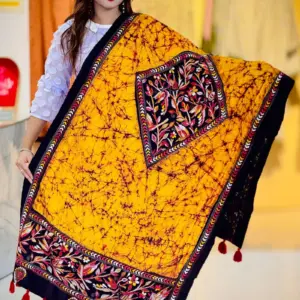 yellow color hand embroidered cotton dupatta – 7