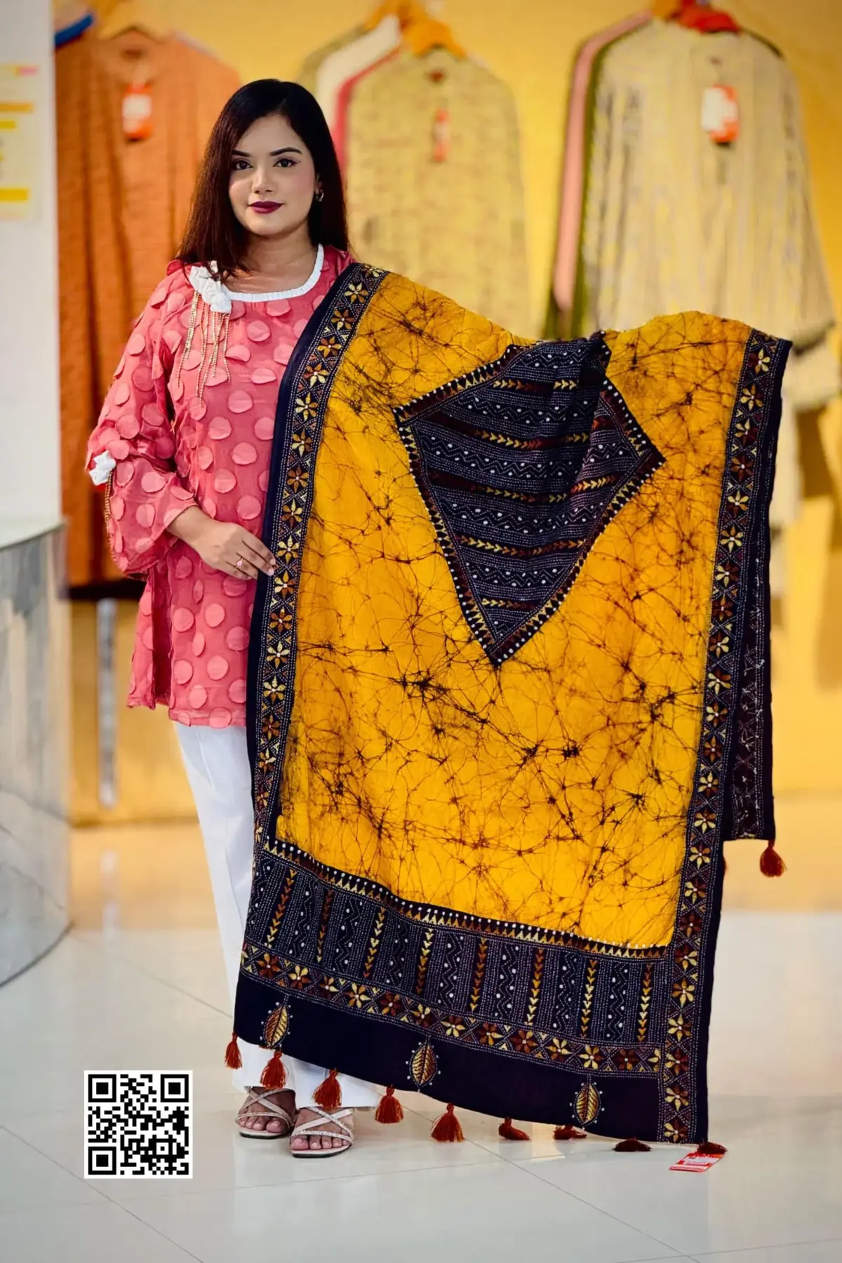 yellow color hand embroidered cotton dupatta – 8