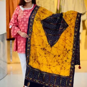 yellow color hand embroidered cotton dupatta – 8