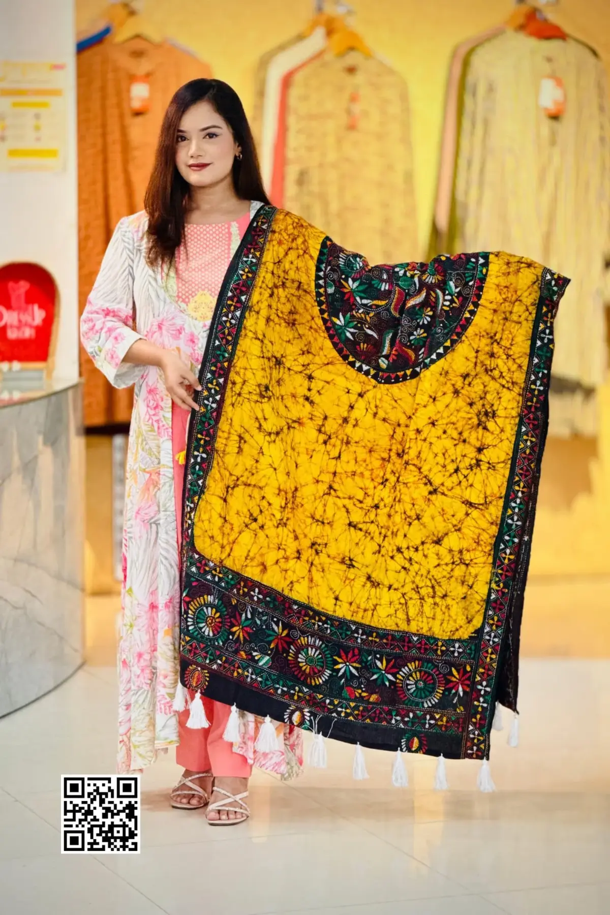 yellow color hand embroidered cotton dupatta – 2
