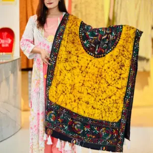 yellow color hand embroidered cotton dupatta – 2