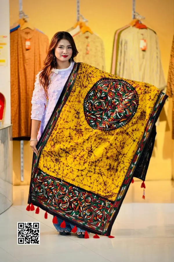 yellow color hand embroidered cotton dupatta