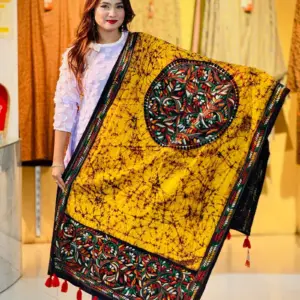 yellow color hand embroidered cotton dupatta