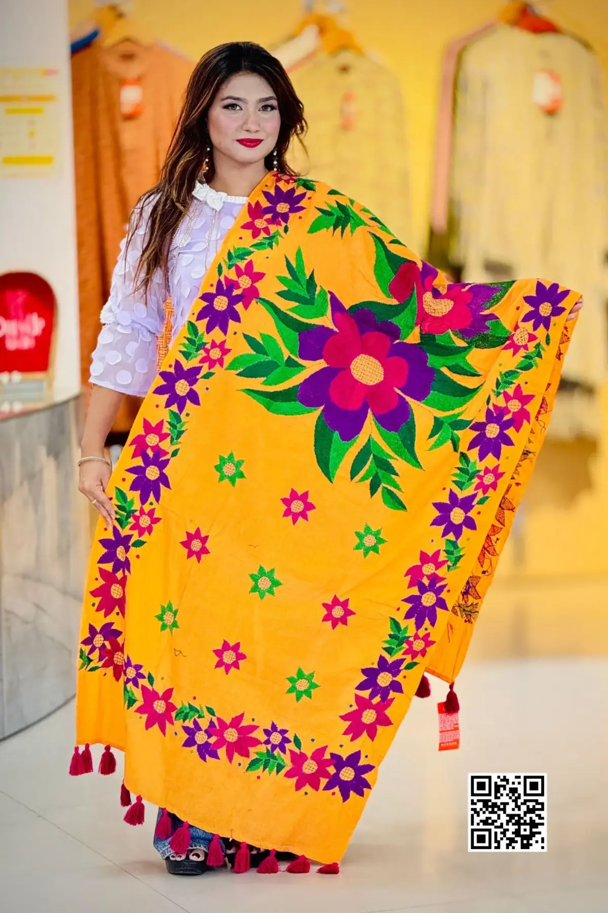 yellow color hand embroidered cotton dupatta 4