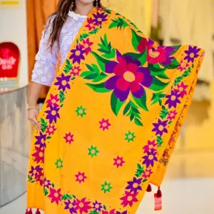 yellow color hand embroidered cotton dupatta 4