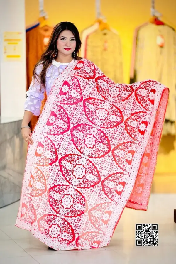 deep misty color ari work georgette dupatta