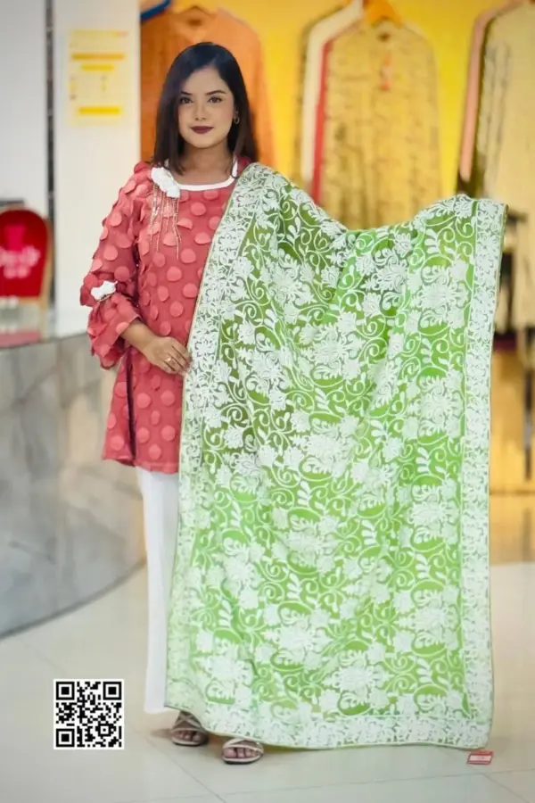 mint color zari worked georgette dupatta