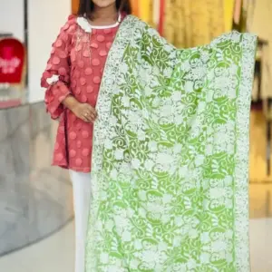 mint color zari worked georgette dupatta