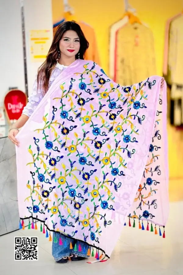 baby pink color ari work shifon dupatta