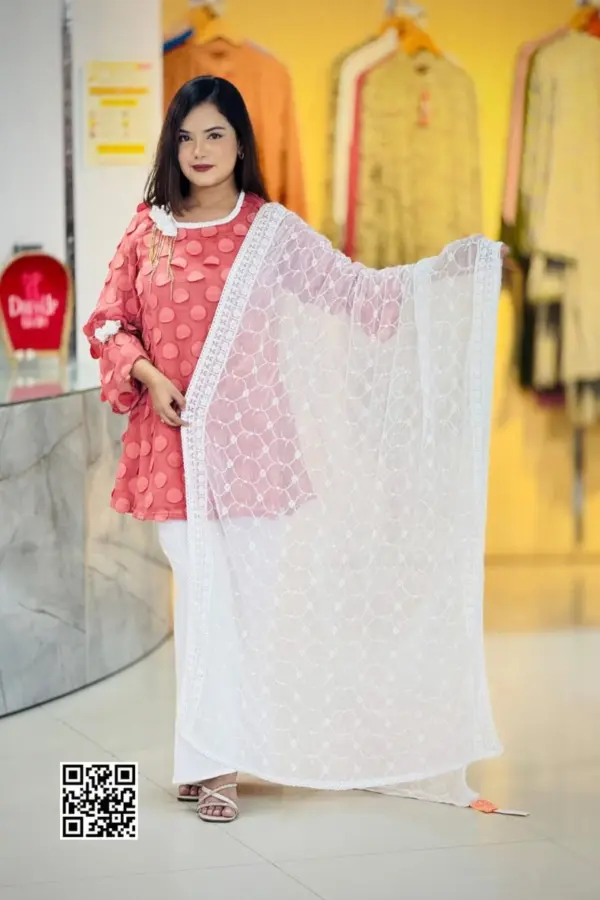 white color machine embroidered shifon dupatta