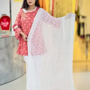 white color machine embroidered shifon dupatta