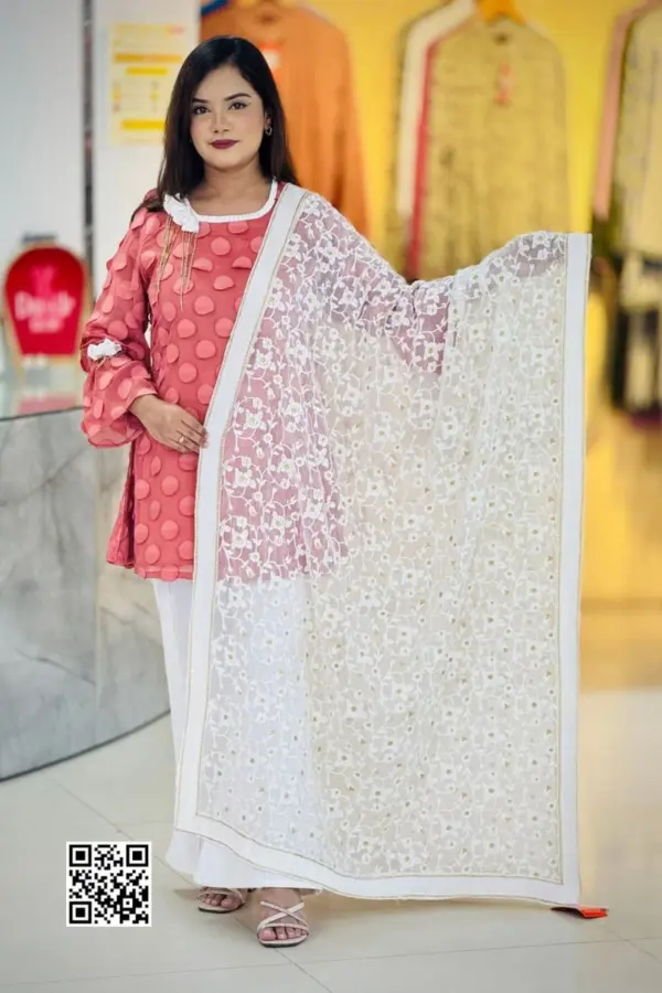 white color machine embroidered shifon dupatta 2