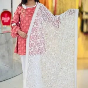 white color machine embroidered shifon dupatta 2