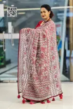 ash & maroon hand embroidered muslin saree