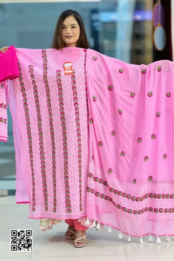 baby pink cross golap hand embroidered unstitched salwar suit