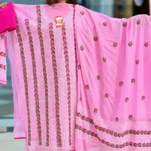 baby pink cross golap hand embroidered unstitched salwar suit
