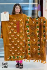brown cross golap hand embroidered unstitched salwar suit
