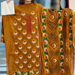 brown cross golap hand embroidered unstitched salwar suit