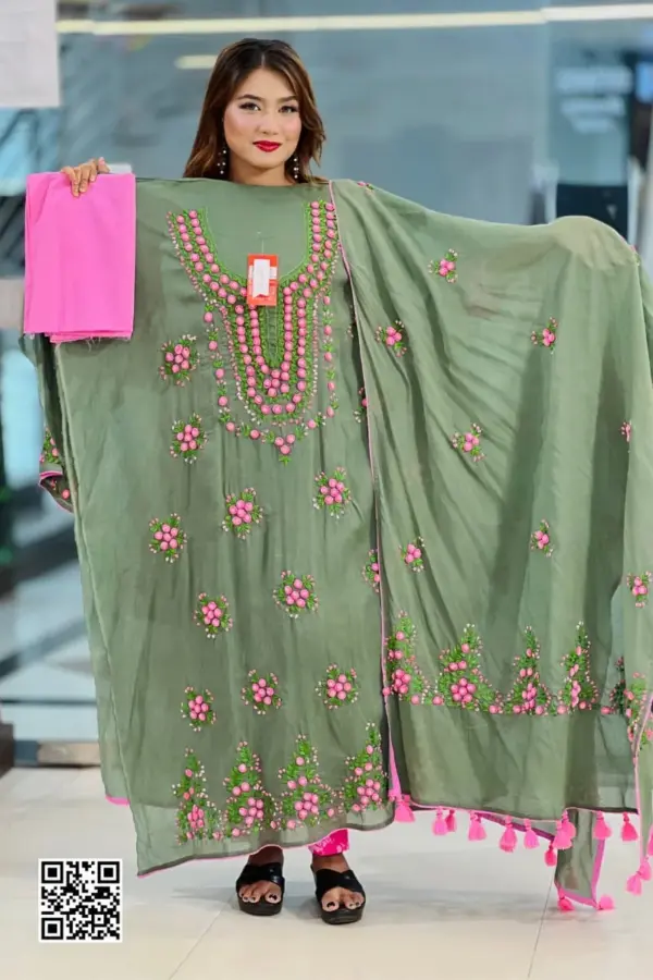 dusty teal cross golap hand embroidered unstitched salwar suit