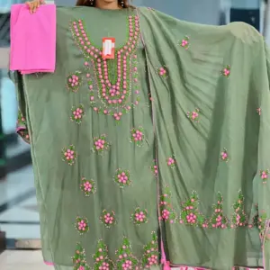 dusty teal cross golap hand embroidered unstitched salwar suit