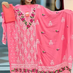 mauve pink cross golap hand embroidered unstitched salwar suit