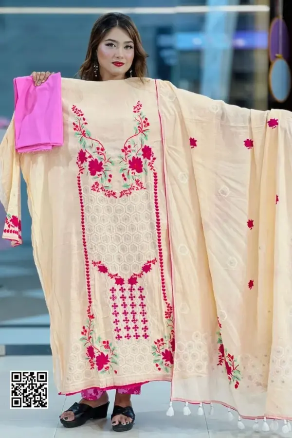 peach cross golap hand embroidered unstitched salwar suit